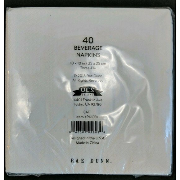 Rae Dunn EAT 40 Count 10in X 10in White And Black - Picture 2 of 2